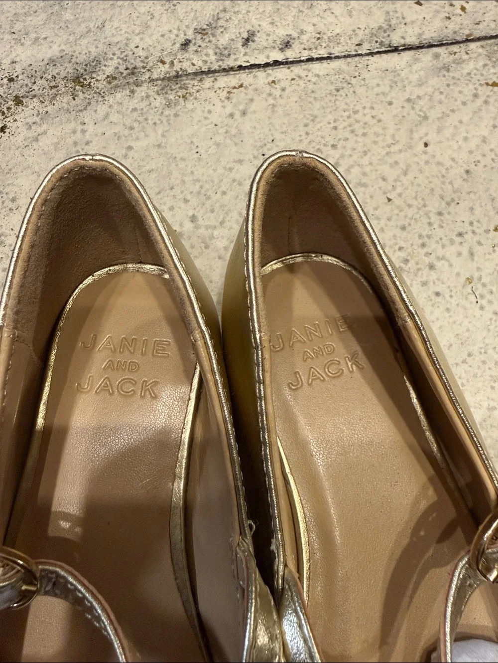 Janie and Jack Girls Metallic Gold Mary Jane Flats with Bow Strap size 11